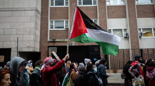 Pro-Palestinian protesters near Columbia University in Manhattan, February 2, 2024. (Luke Tress)