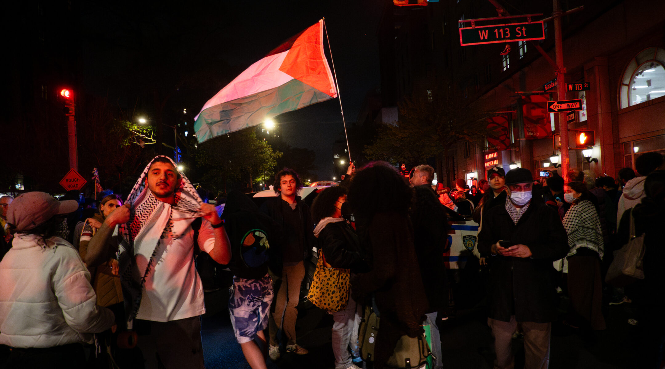 Protesters outside Columbia University, April 30, 2024. (Luke Tress)