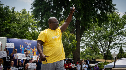 Rep. Jamaal Bowman at a campaign rally in the Bronx, June 22, 2024. (Luke Tress)